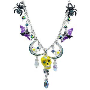 Halloween Spiders Bats Skulls Necklace Ritzy Couture DeLuxe Fine Silver Plating